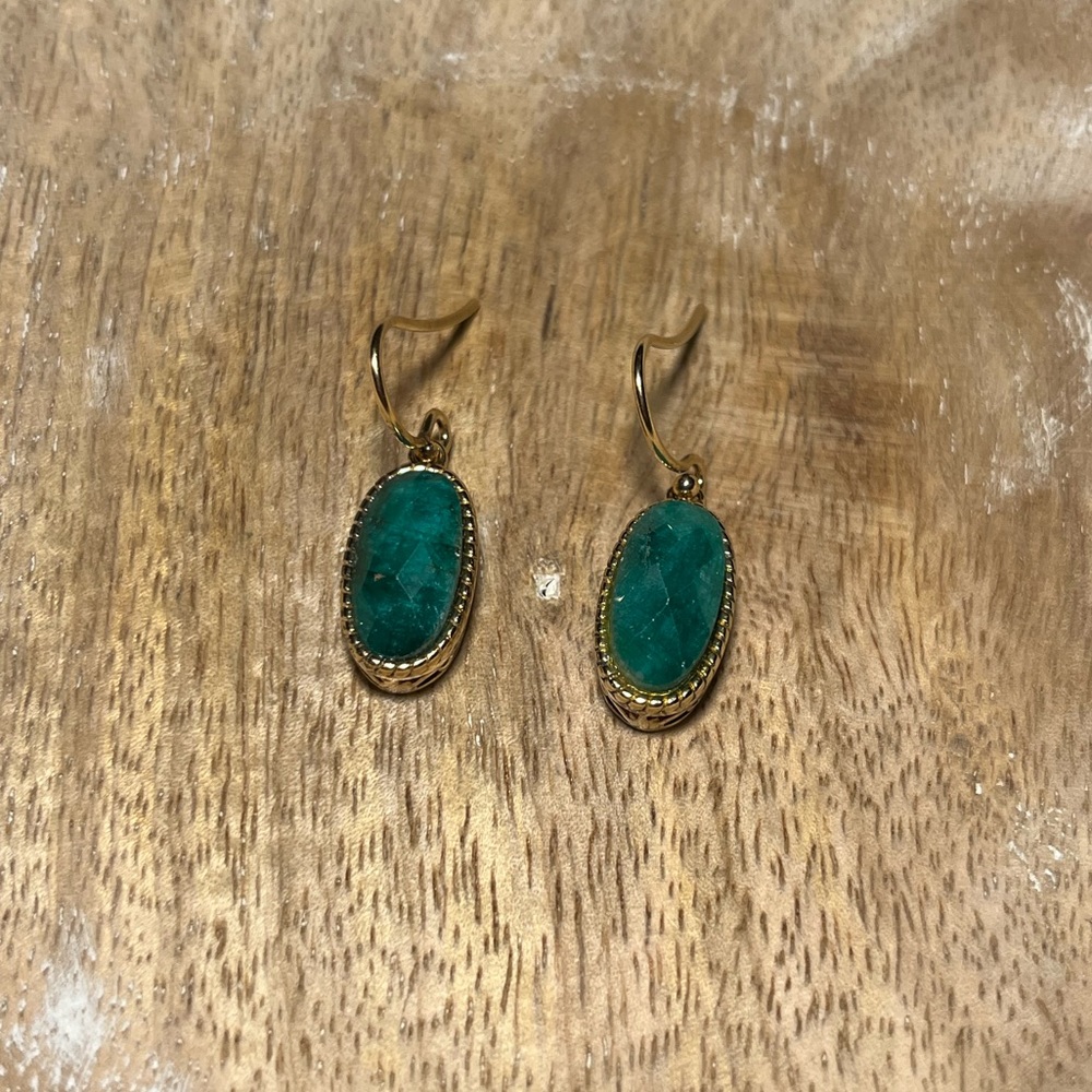 LIRM Faceted Green Onyx Gold Vermeil Over Sterling Silver Dangle Earrings